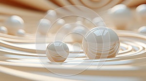 A group of white spheres on a wavy surface