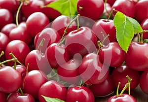 A cluster of plump, vibrant cherries, their glossy skin beckoning you to taste their sweetness.