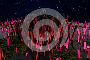 A cluster of precision-cut magic crystal, science fiction and magic theme, 3d rendering