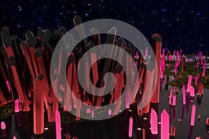 A cluster of precision-cut magic crystal, science fiction and magic theme, 3d rendering