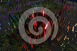 A cluster of precision-cut magic crystal, science fiction and magic theme, 3d rendering