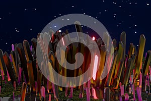 A cluster of precision-cut magic crystal, science fiction and magic theme, 3d rendering