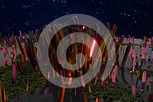 A cluster of precision-cut magic crystal, science fiction and magic theme, 3d rendering