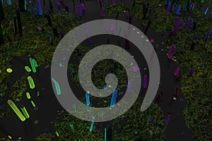 A cluster of precision-cut magic crystal, science fiction and magic theme, 3d rendering