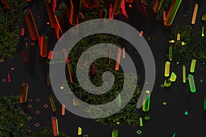 A cluster of precision-cut magic crystal, science fiction and magic theme, 3d rendering