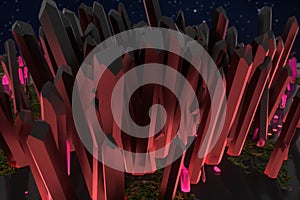 A cluster of precision-cut magic crystal, science fiction and magic theme, 3d rendering