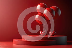 A cluster of red balloons drifting through the air, free and untethered