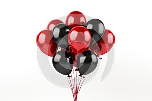 Cluster of red and black balloons on a white background