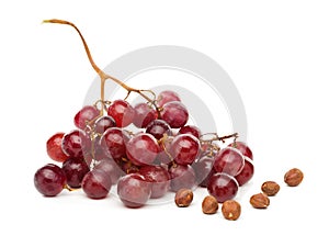 A cluster of red grapes isolated on white background