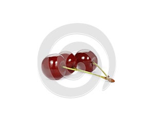 Cluster of red juicy cherries isolated on a white background