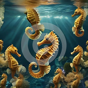 A cluster of seahorses swimming in unison, creating a beautiful underwater New Years Eve display3
