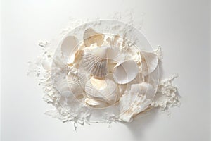 Cluster of seashells on a white background. Generative AI.