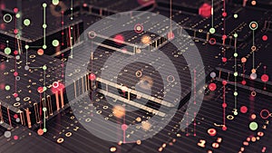 Cluster structure analytics. 3D illustration of information blocks of the blockchain network