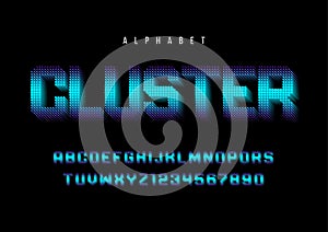 Cluster stylized display font design, alphabet, typeface, letter