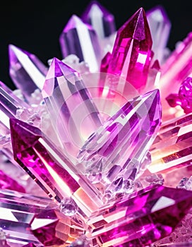 Cluster of transparent colorful crystals, close-up abstract background