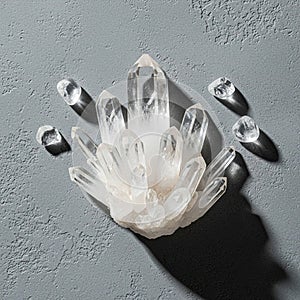 Multiple elongated hexagonal prisms with pointed terminations