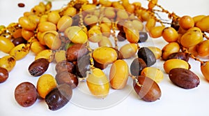 Clusters Of Brown and Yellow Fresh Dates.