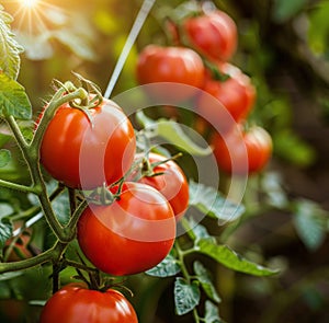 Clusters of Tomatoes Hanging From Tree Branches