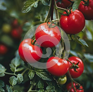 Clusters of Tomatoes Hanging From Tree Branches