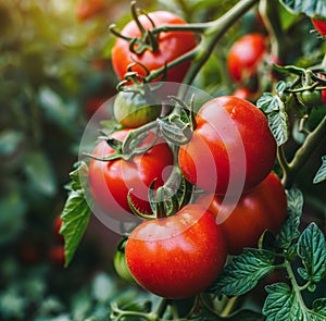 Clusters of Tomatoes Hanging From Tree Branches