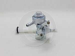 Clutch lever, fuel pump and multiple other motorcycle parts on white isolation background