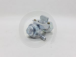 Clutch lever, fuel pump and multiple other motorcycle parts on white isolation background