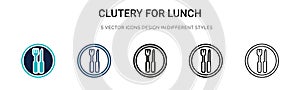 Clutery for lunch icon in filled, thin line, outline and stroke style. Vector illustration of two colored and black clutery for photo