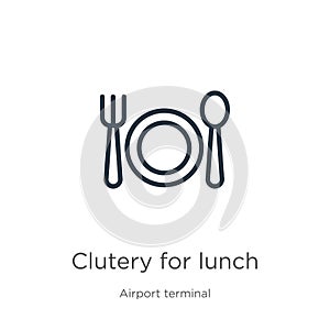 Clutery for lunch icon. Thin linear clutery for lunch outline icon isolated on white background from airport terminal collection. photo