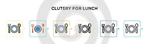 Clutery for lunch vector icon in 6 different modern styles. Black, two colored clutery for lunch icons designed in filled, outline photo