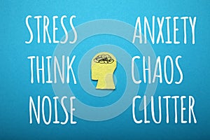 Clutter in brain, stress and psychology. Anxiety head