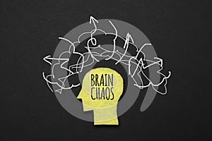 Clutter in brain, stress and psychology. Anxiety head photo