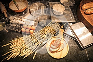 Cluttered kitchen by a beginner of homemade bakery photo