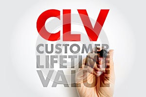 CLV Customer Lifetime Value - prognostication of the net profit contributed to the whole future relationship with a customer, text