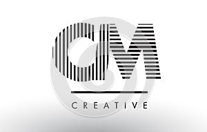 CM C M Black and White Lines Letter Logo Design.