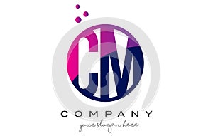 CM C M Circle Letter Logo Design with Purple Dots Bubbles