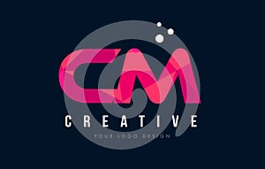 CM C M Letter Logo with Purple Low Poly Pink Triangles Concept