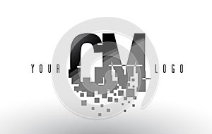 CM C M Pixel Letter Logo with Digital Shattered Black Squares