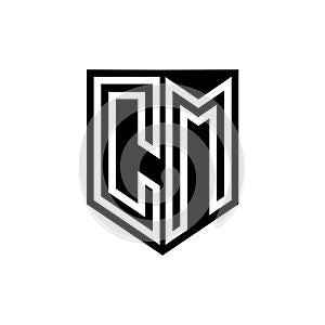 CM Logo monogram shield geometric white line inside black shield color design