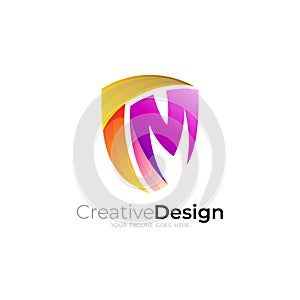 CM logo with shield design combination, 3d colorful logos, security