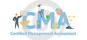 CMA, Certified Management Accountant. Concept with keywords, letters and icons. Flat vector illustration. Isolated on photo