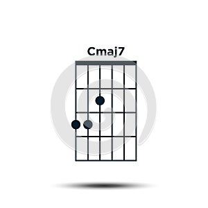 Cmaj7, Basic Guitar Chord Chart Icon Vector Template