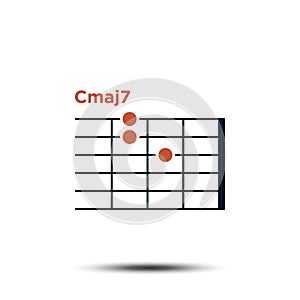Cmaj7, Basic Guitar Chord Chart Icon Vector Template