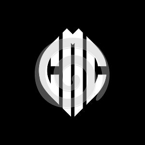 CMC circle letter logo design with circle and ellipse shape. CMC ellipse letters with typographic style. The three initials form a photo