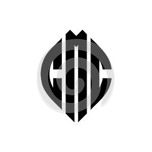 CMC circle letter logo design with circle and ellipse shape. CMC ellipse letters with typographic style. The three initials form a photo