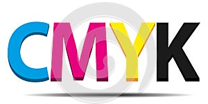 CMJN. CMYK Colorful 3d letters with shadow. Vector print design concept illustration.