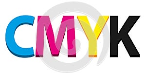 CMJN. CMYK Colorful 3d letters. Vector print design concept illustration. photo