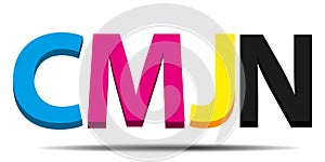 CMJN. French CMYK Colorful 3d letters with shadow. Vector print design concept illustration.