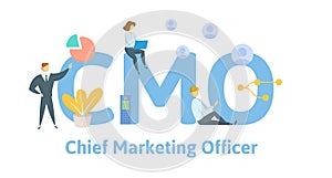 CMO, Chief Marketing Officer, acronym business concept background. Concept with keywords, letters, and icons. Flat