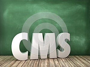 CMS 3D Word on Chalkboard Background