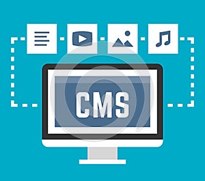 CMS concept on blue background